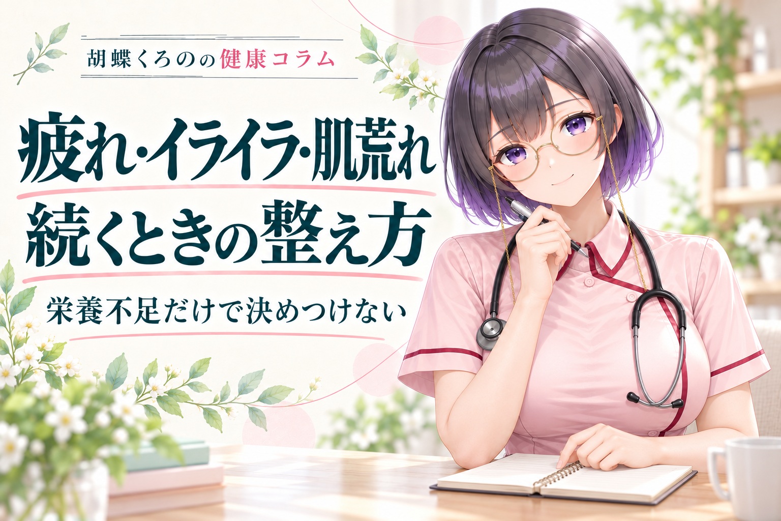 胡蝶くろのの健康コラム。疲れや肌荒れを栄養不足だけで決めつけない。
