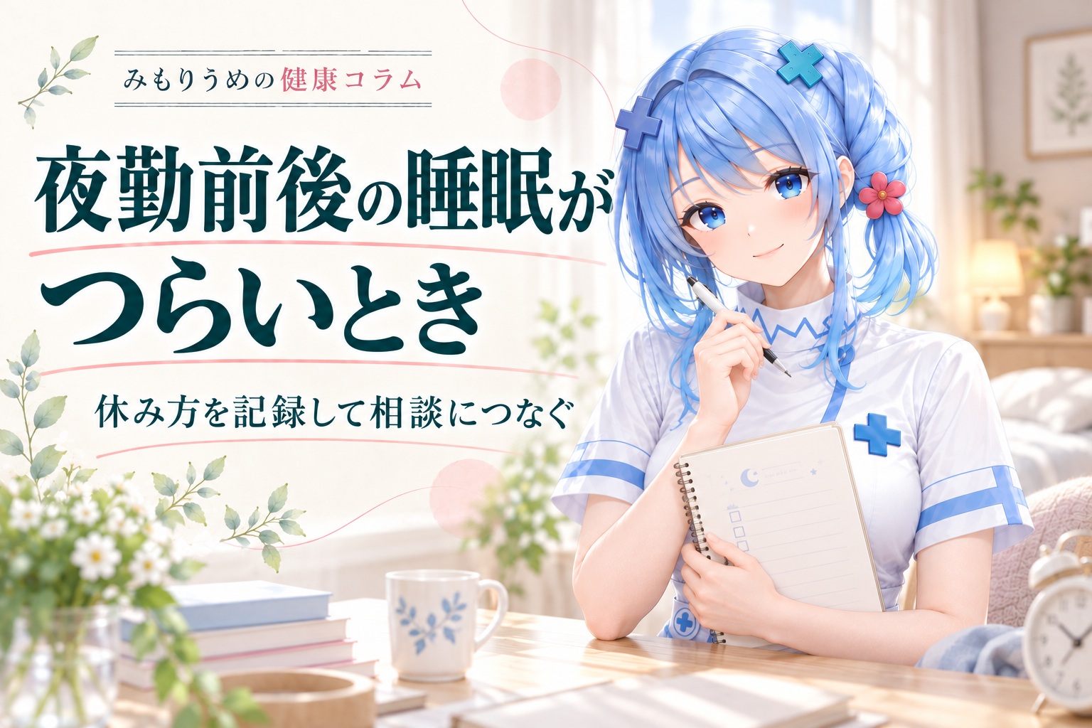 みもりうめの健康コラム。夜勤前後の睡眠と休み方を記録して相談へ。
