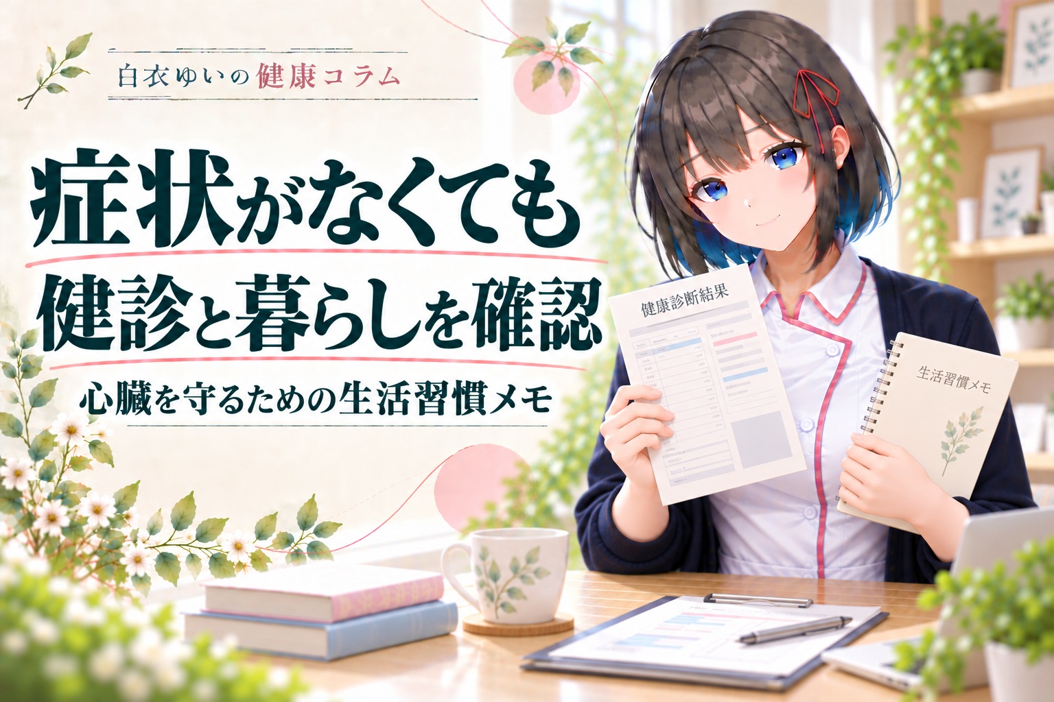 白衣ゆいの健康コラム。症状がなくても健診と暮らしを確認する生活習慣メモ。