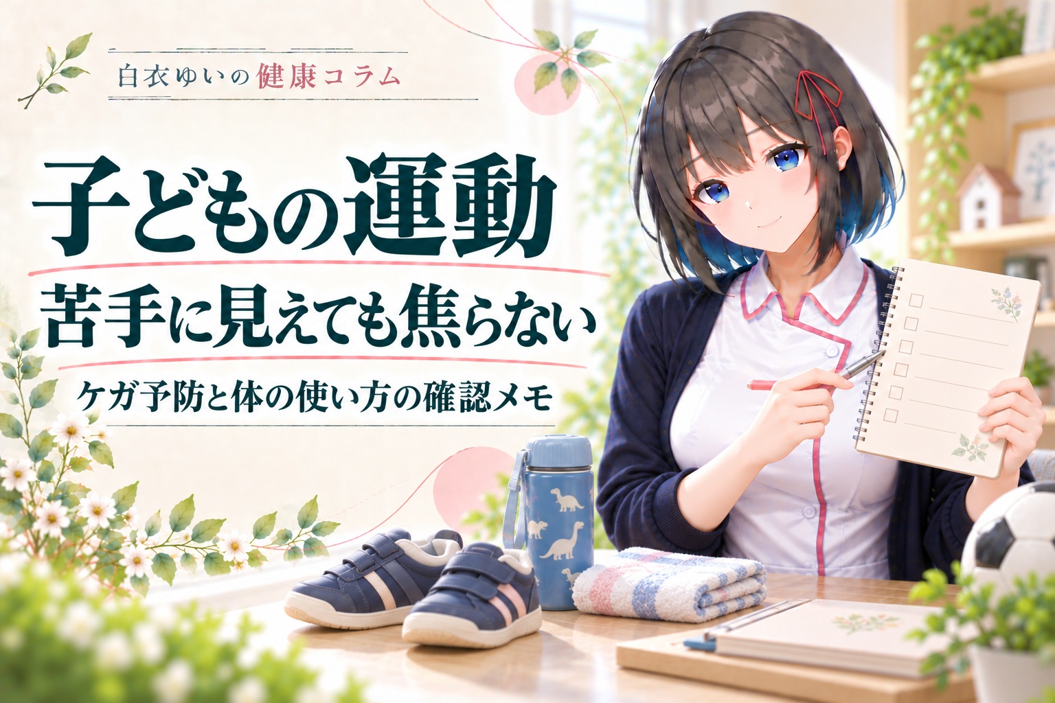 白衣ゆいの健康コラム。子どもの運動とケガ予防、家庭の確認メモ。