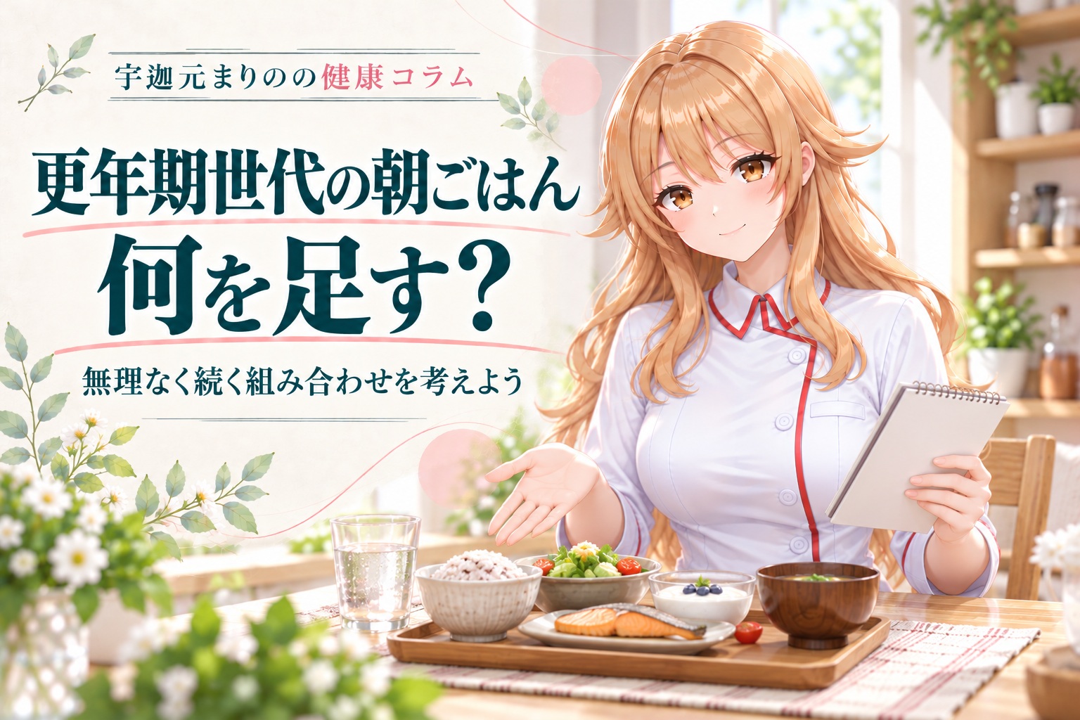 宇迦元まりのと、更年期世代の朝ごはんの組み合わせを考える見出し