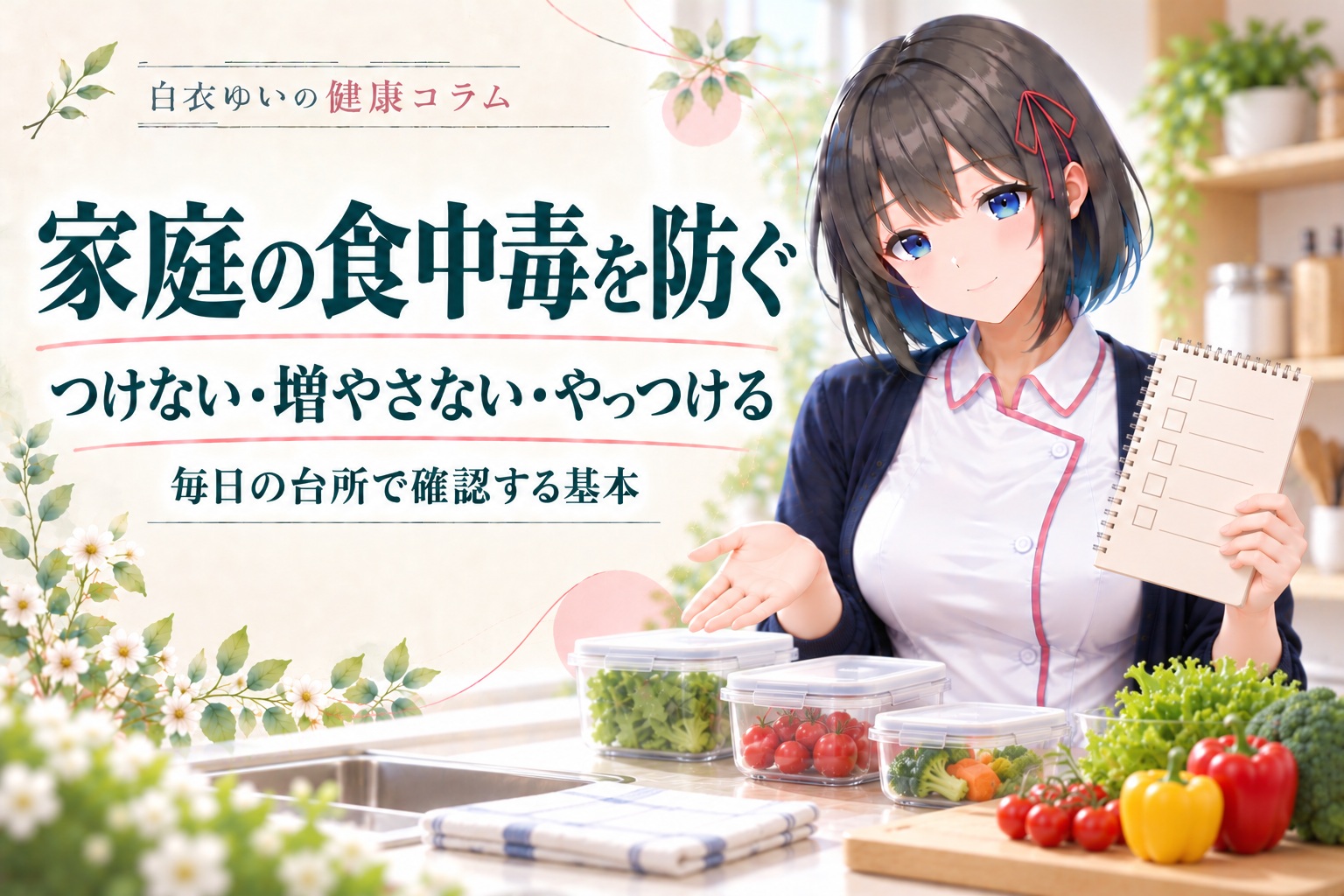 白衣ゆいの健康コラム。家庭の食中毒を防ぐ基本。