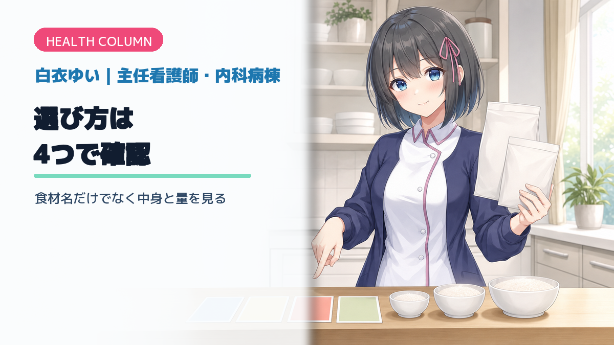 白衣ゆいが心臓にいい食材の選び方を整理する画像
