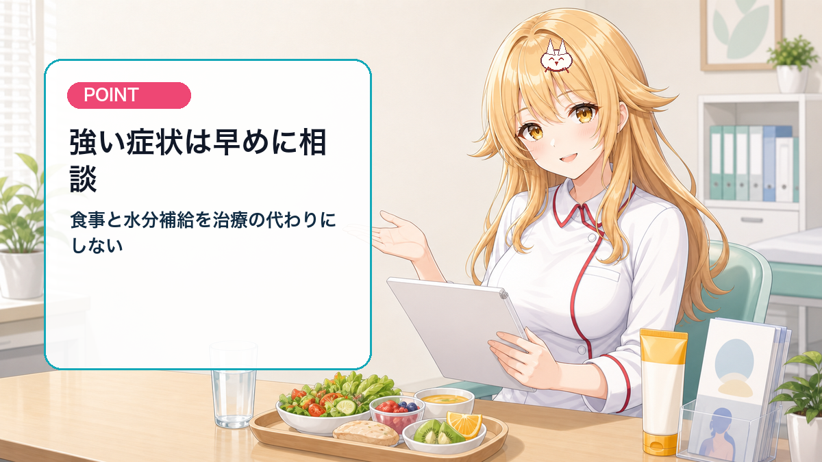 宇迦元まりのが日焼け後の相談目安を説明する画像