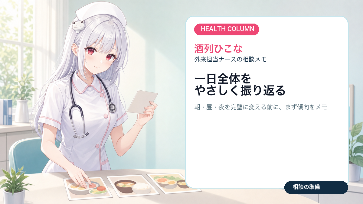 酒列ひこなが朝昼夜の食事メモを整えるイメージ