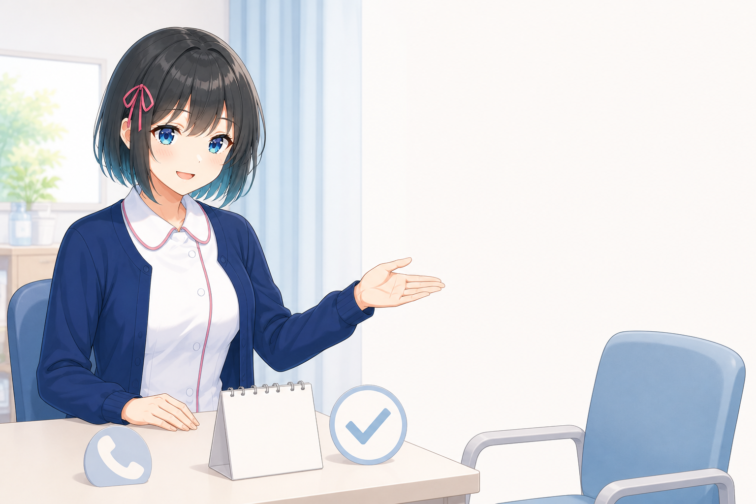 白衣ゆいが受診前のメモを示して相談を促すイメージ