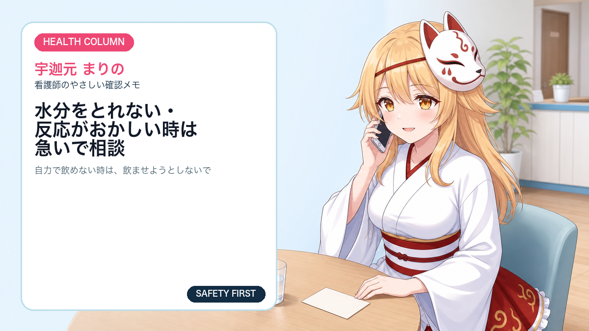 宇迦元まりのが電話で医療相談につなぐイラスト