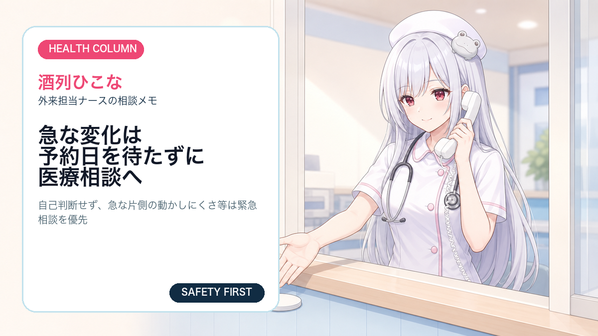 酒列ひこなが診察室で相談の目安を示しているイラスト
