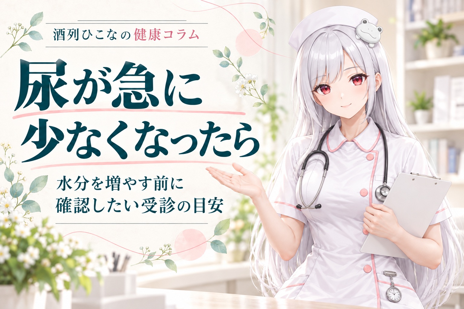 尿が急に少なくなったら。水分を増やす前に確認したい受診の目安を酒列ひこなが案内