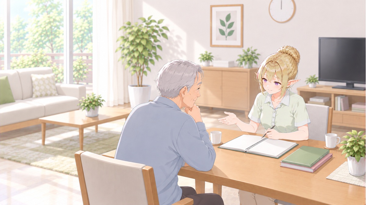クロエと家族が生活習慣のメモを確認する様子