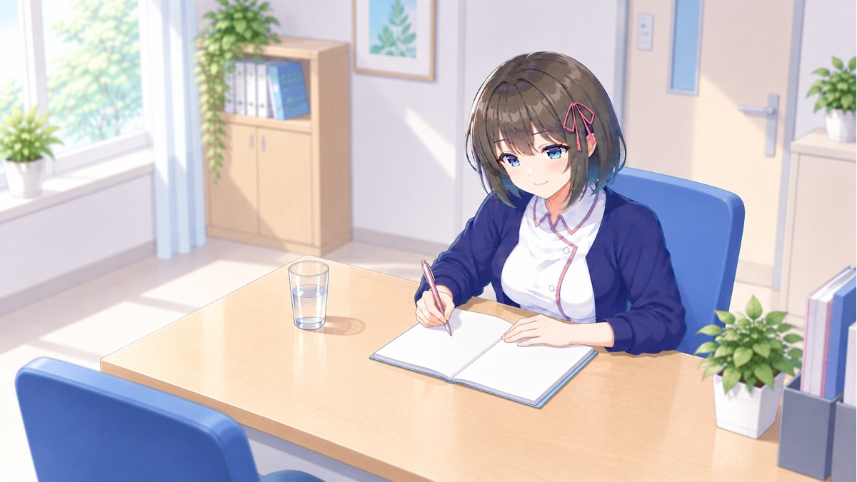 食事記録を準備する白衣ゆい