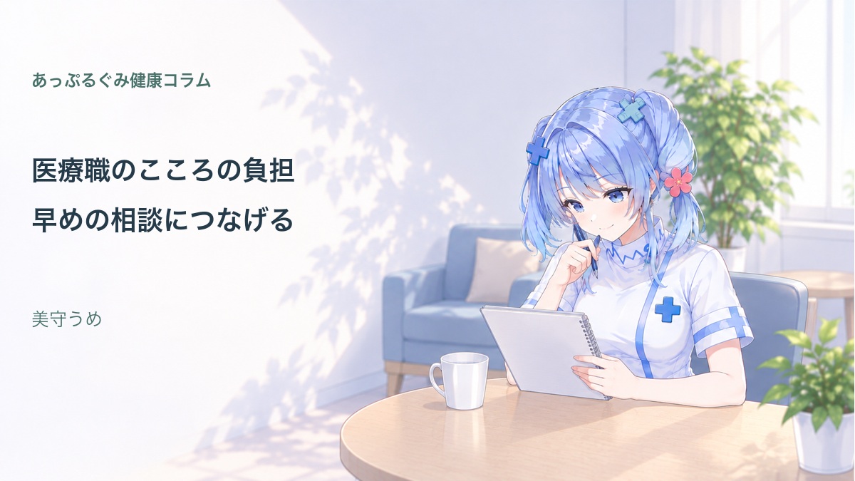 医療職のこころの負担についてメモを確認する美守うめ