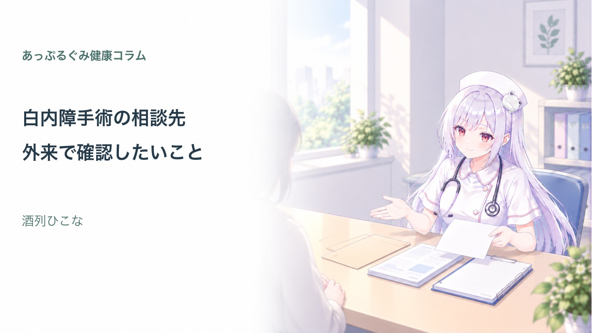 白内障手術の相談先を説明する酒列ひこな