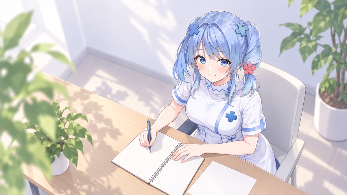 相談用メモを整理する美守うめ