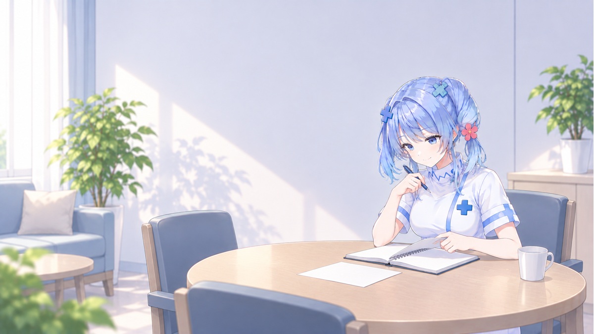 睡眠と休養のメモを整理する美守うめ