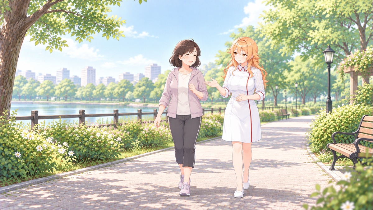 無理のない散歩をする宇迦元まりの