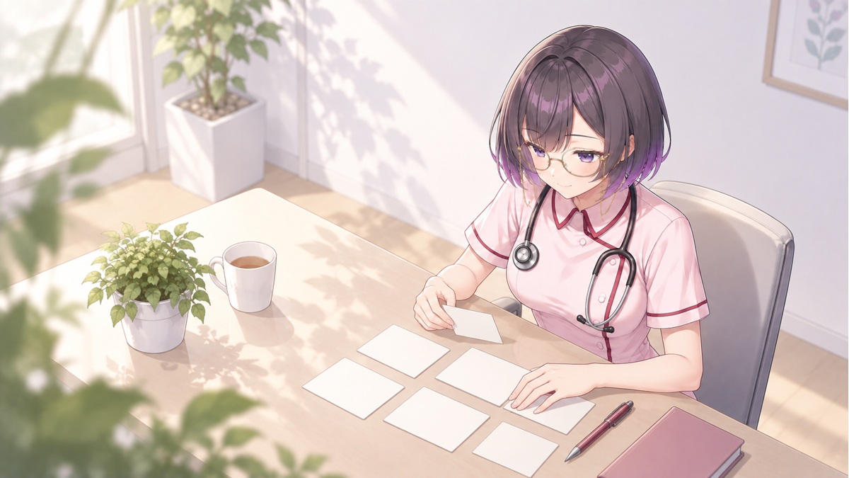 症状カードを整理する胡蝶くろの