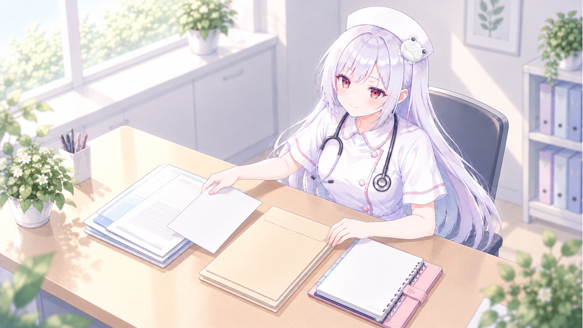 受診資料を整理する酒列ひこな
