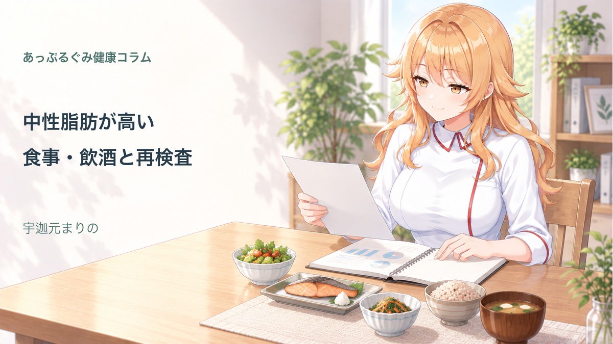 中性脂肪の健診結果と食事を確認する宇迦元まりの