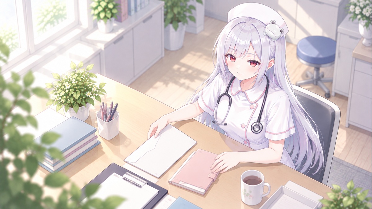 受診資料を整理する酒列ひこな