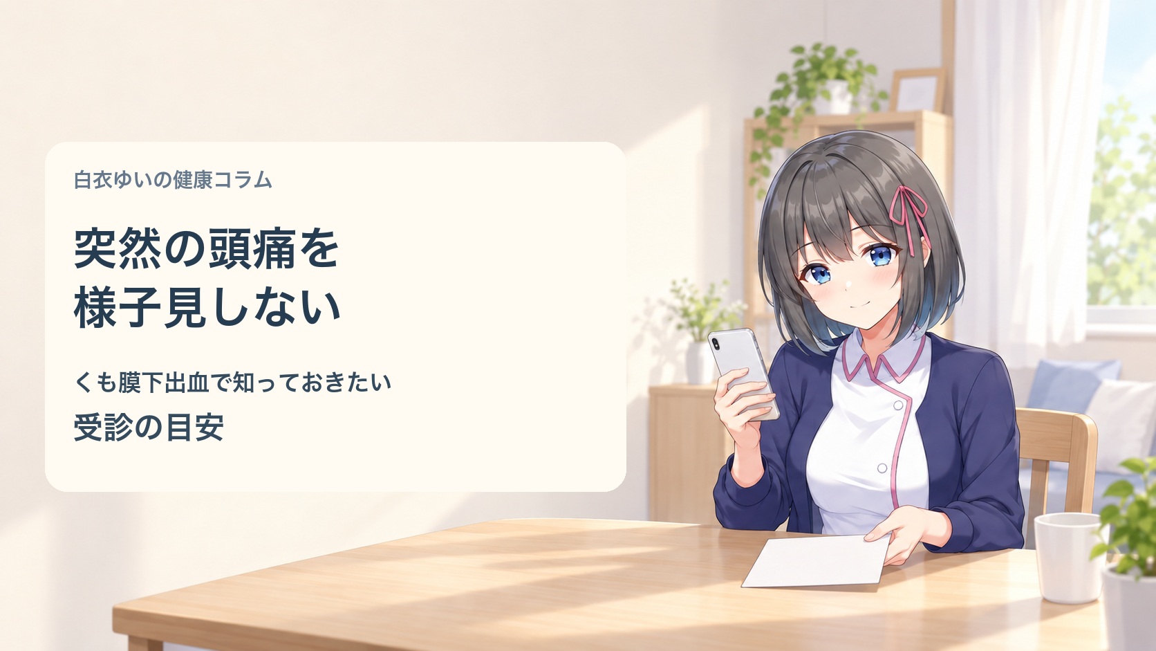 突然の頭痛を様子見せず相談する大切さを伝える白衣ゆい
