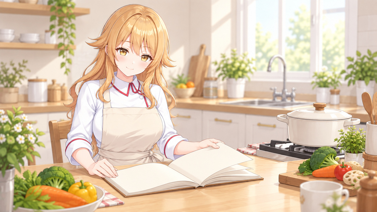 調理方法を料理ノートで確認する宇迦元まりの