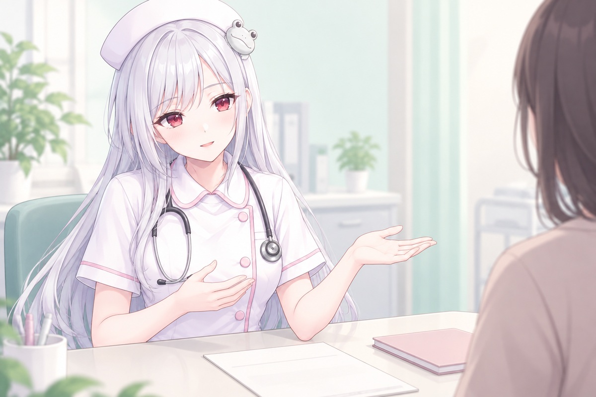 薬の目的や服用の負担について相談者と話し合う酒列ひこな
