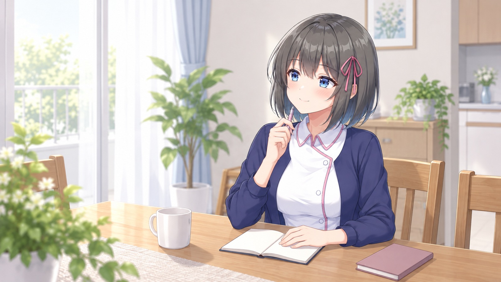 白衣ゆいが次の受診で相談したいことを考えるイラスト